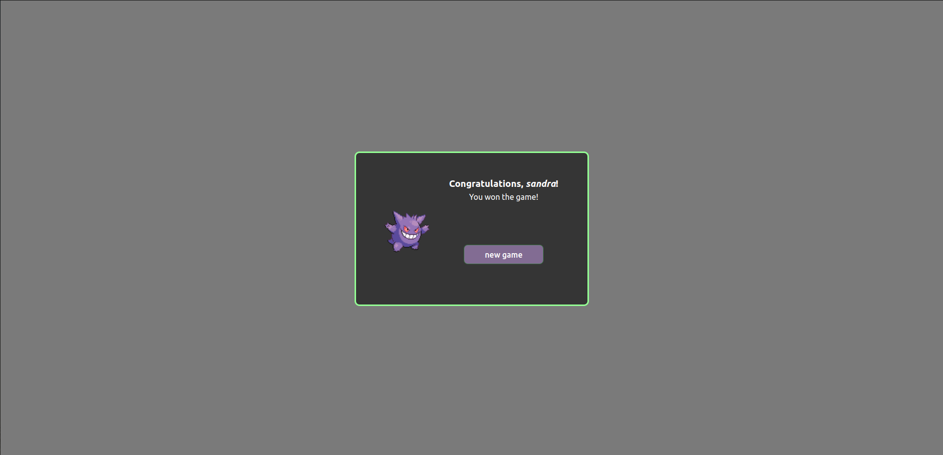 Winner page with player name and gengar winner page with player name and gengar